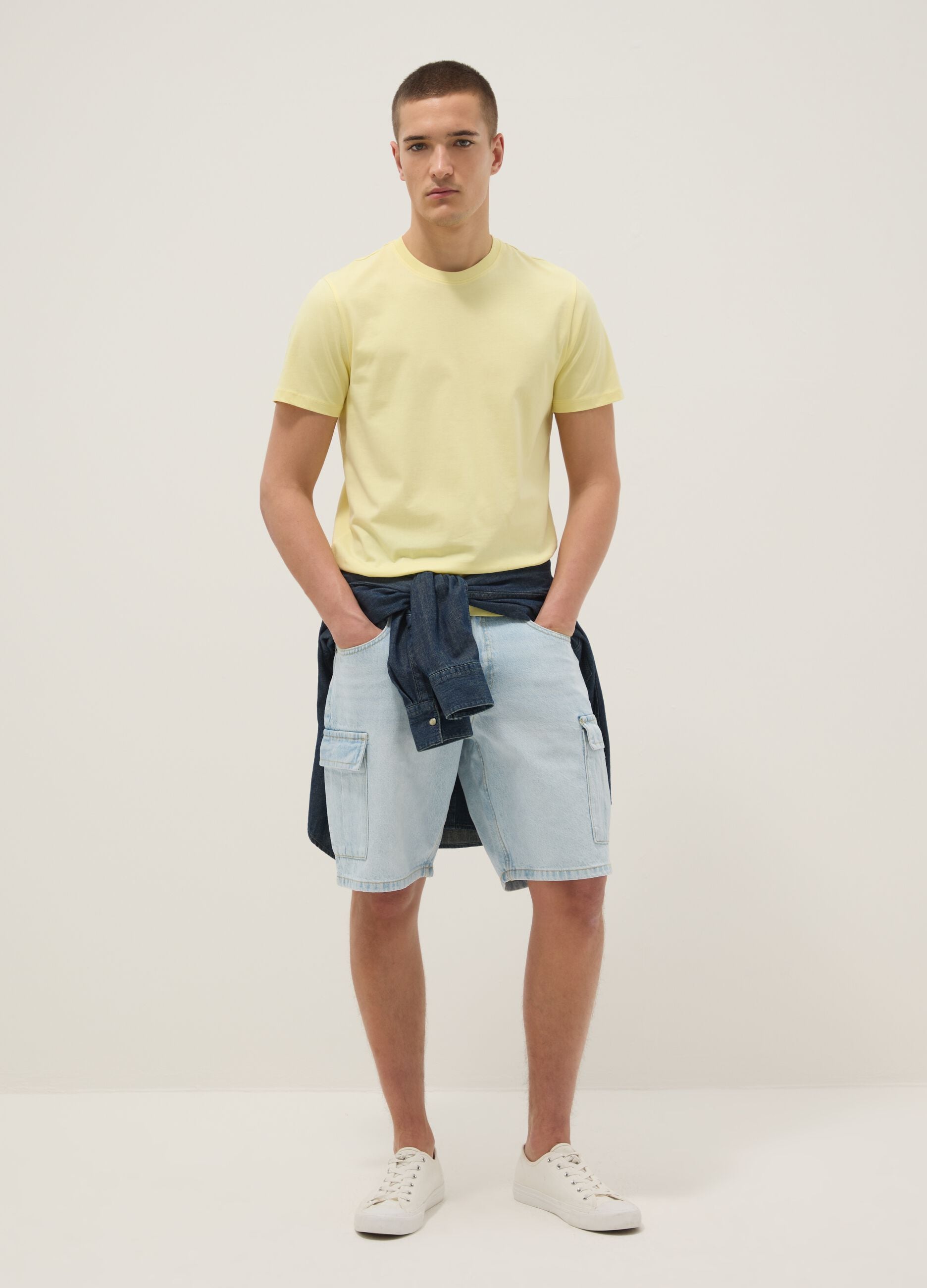 Yellow regular fit short sleeve pure cotton T-shirt