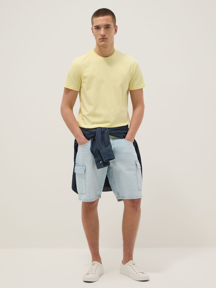 Yellow regular fit short sleeve pure cotton T-shirt_1