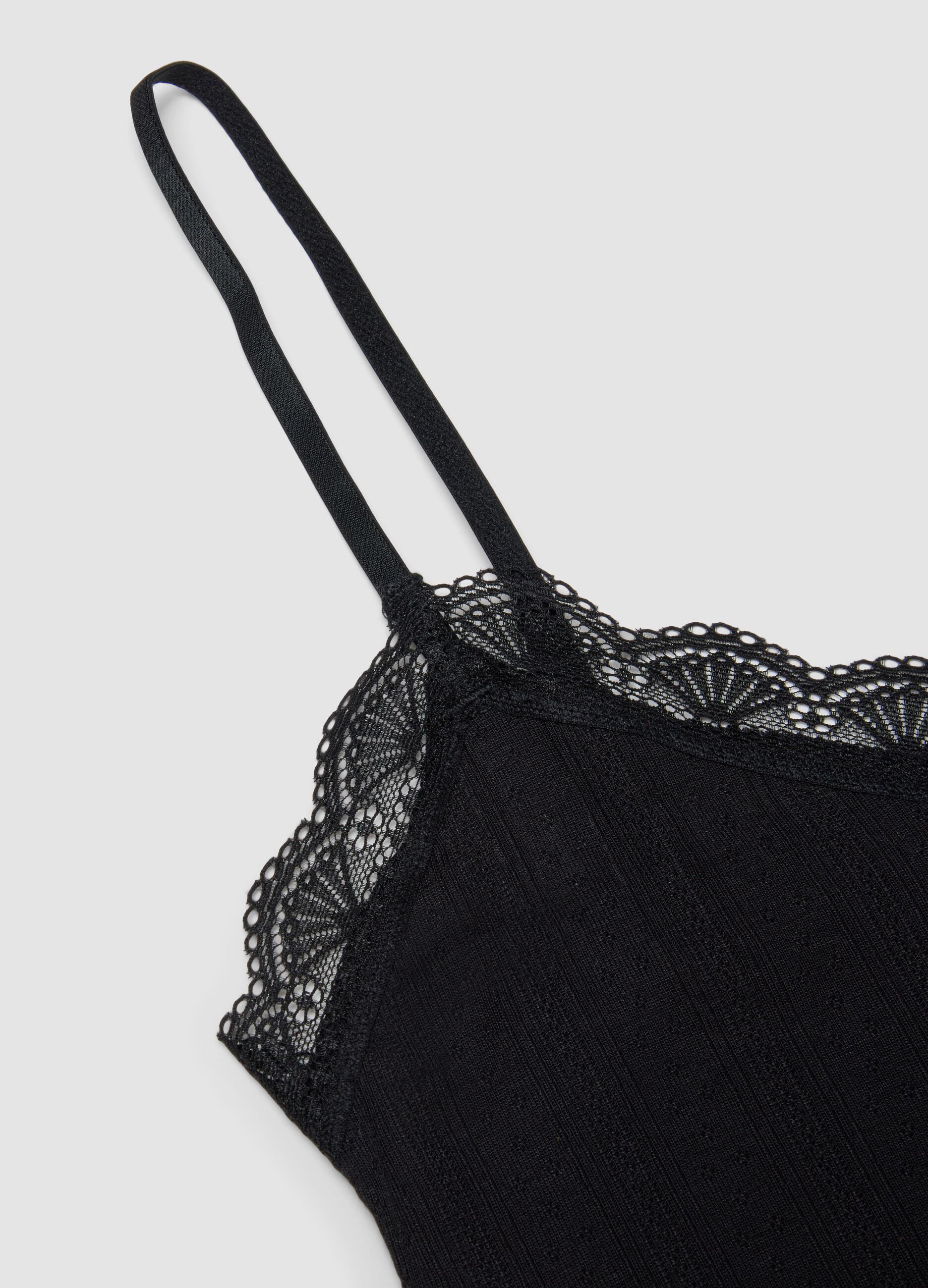 Black stretchy modal tank top regular fit with lace