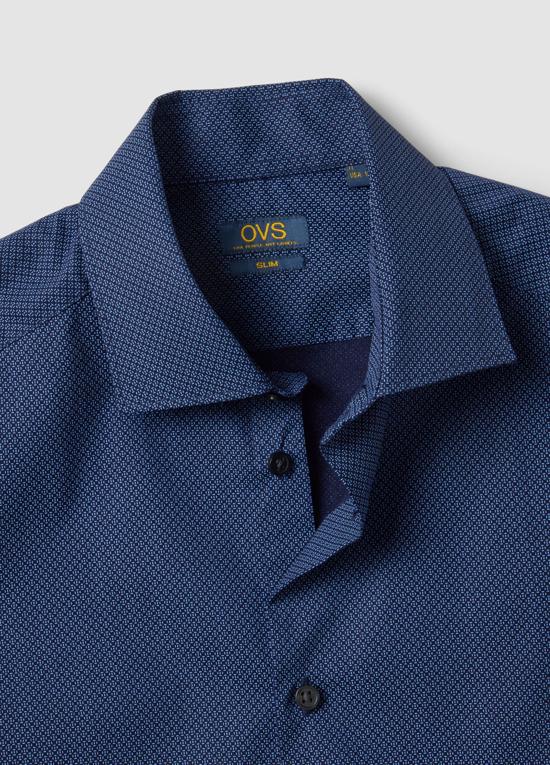 Blue slim-fit stretch cotton poplin shirt