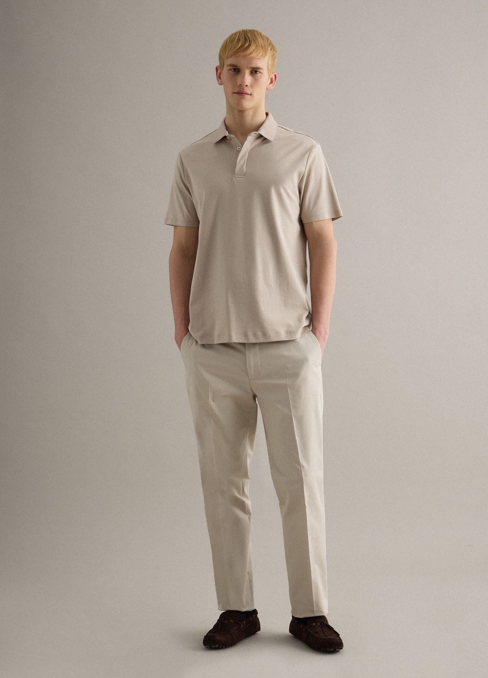 Grey mercerised pure cotton regular-fit polo shirt