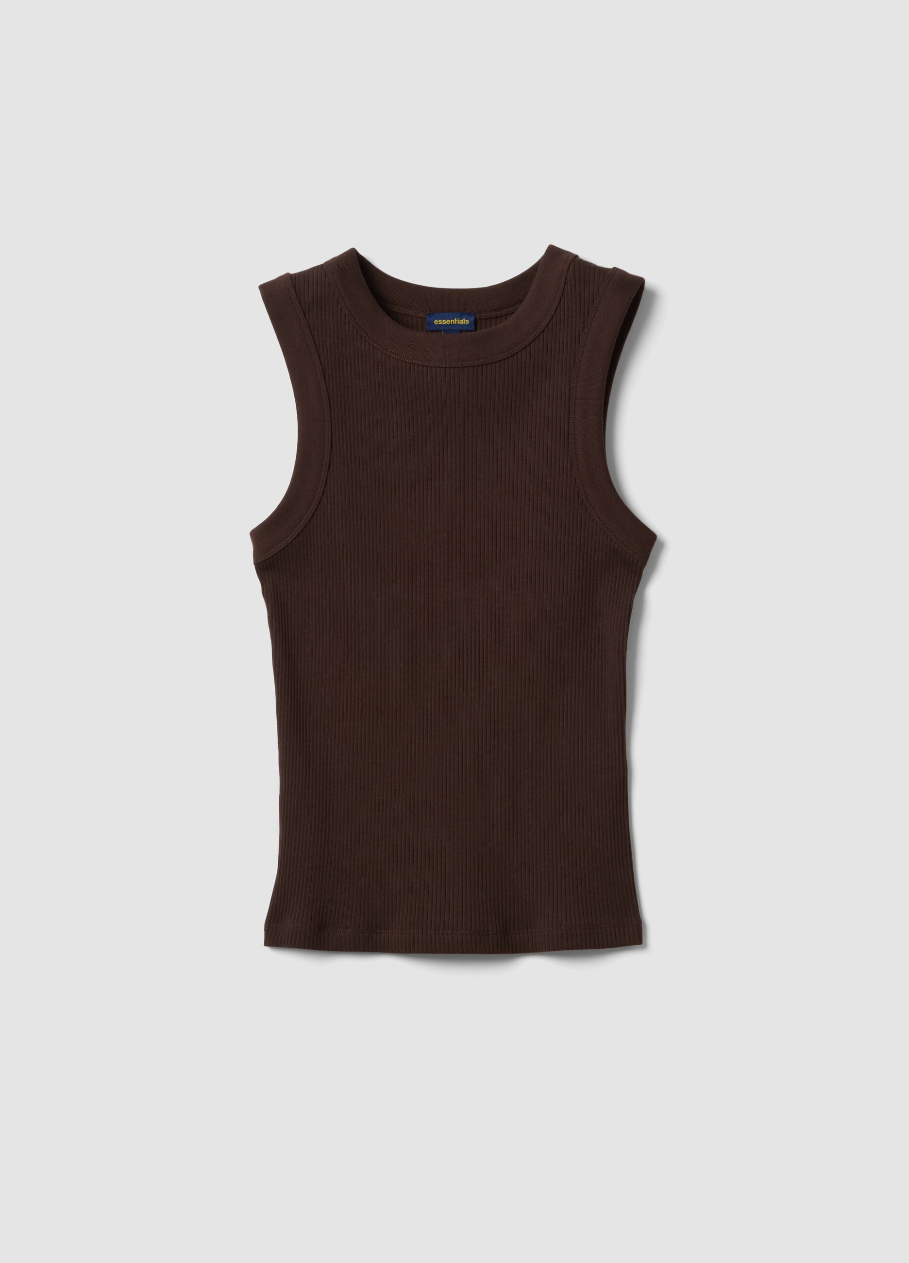 Brown fitted ribbed stretch-cotton tank top