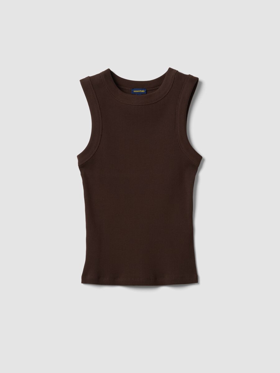 Brown fitted ribbed stretch-cotton tank top_4
