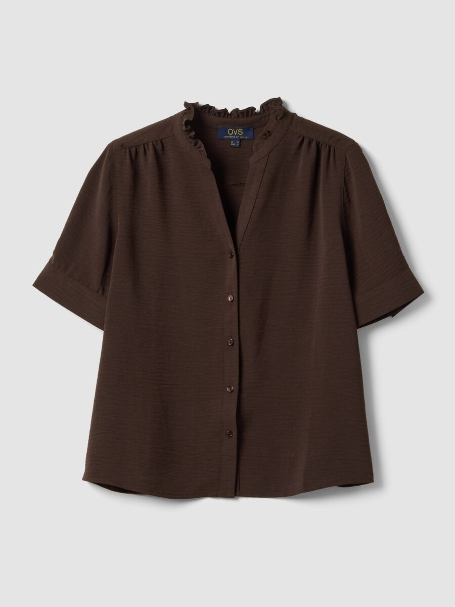 Brown regular-fit shirt with gathered collar_4