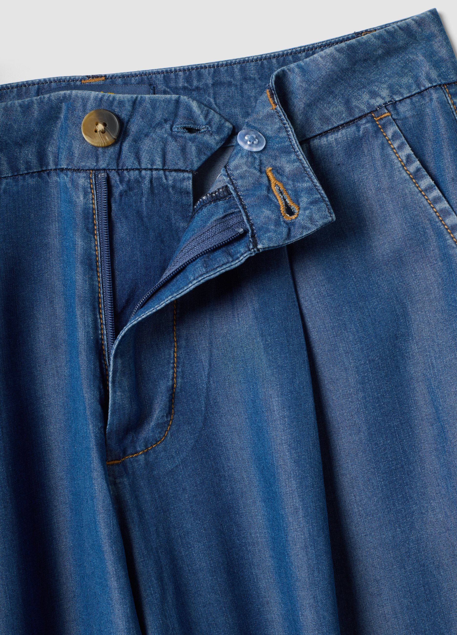 Blue wide-leg jeans in pure lyocell