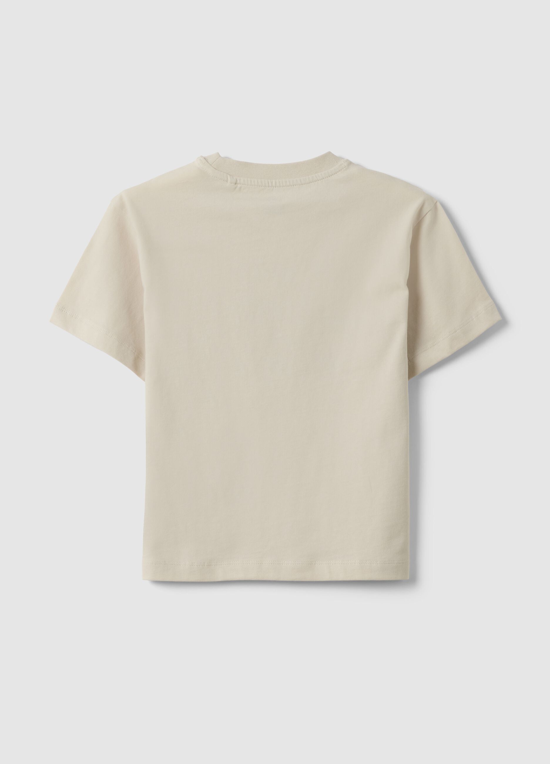 Children's oversized fit beige pure cotton T-shirt with print