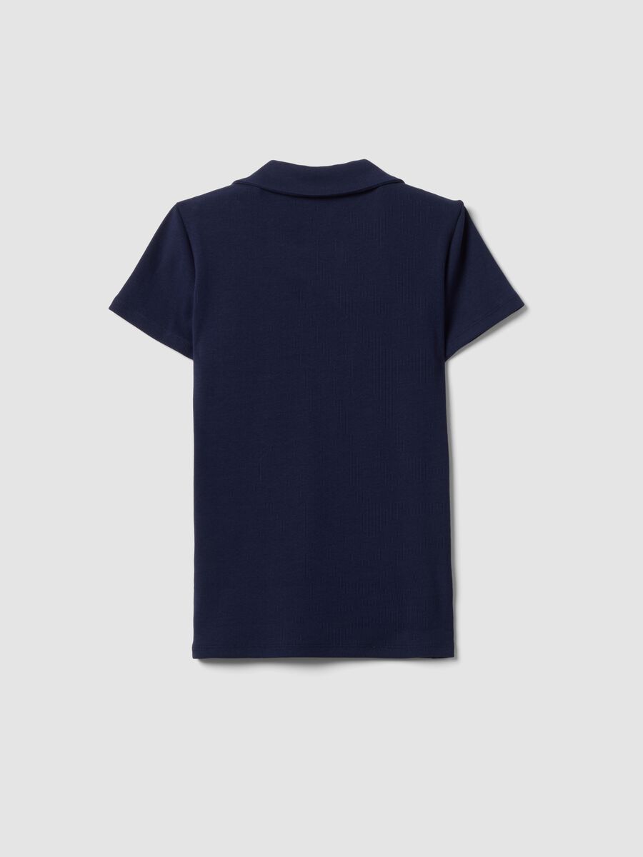 Polo blu in cotone elasticizzato con scollo a V aperto regular fit_5