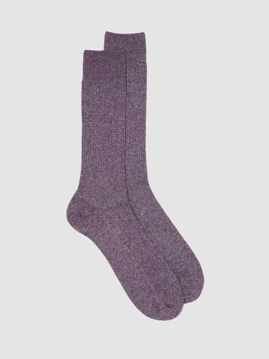 Long purple socks in stretch cotton and linen blend_0