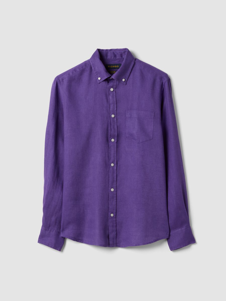 Purple pure linen shirt with button-down collar, regular fit_4