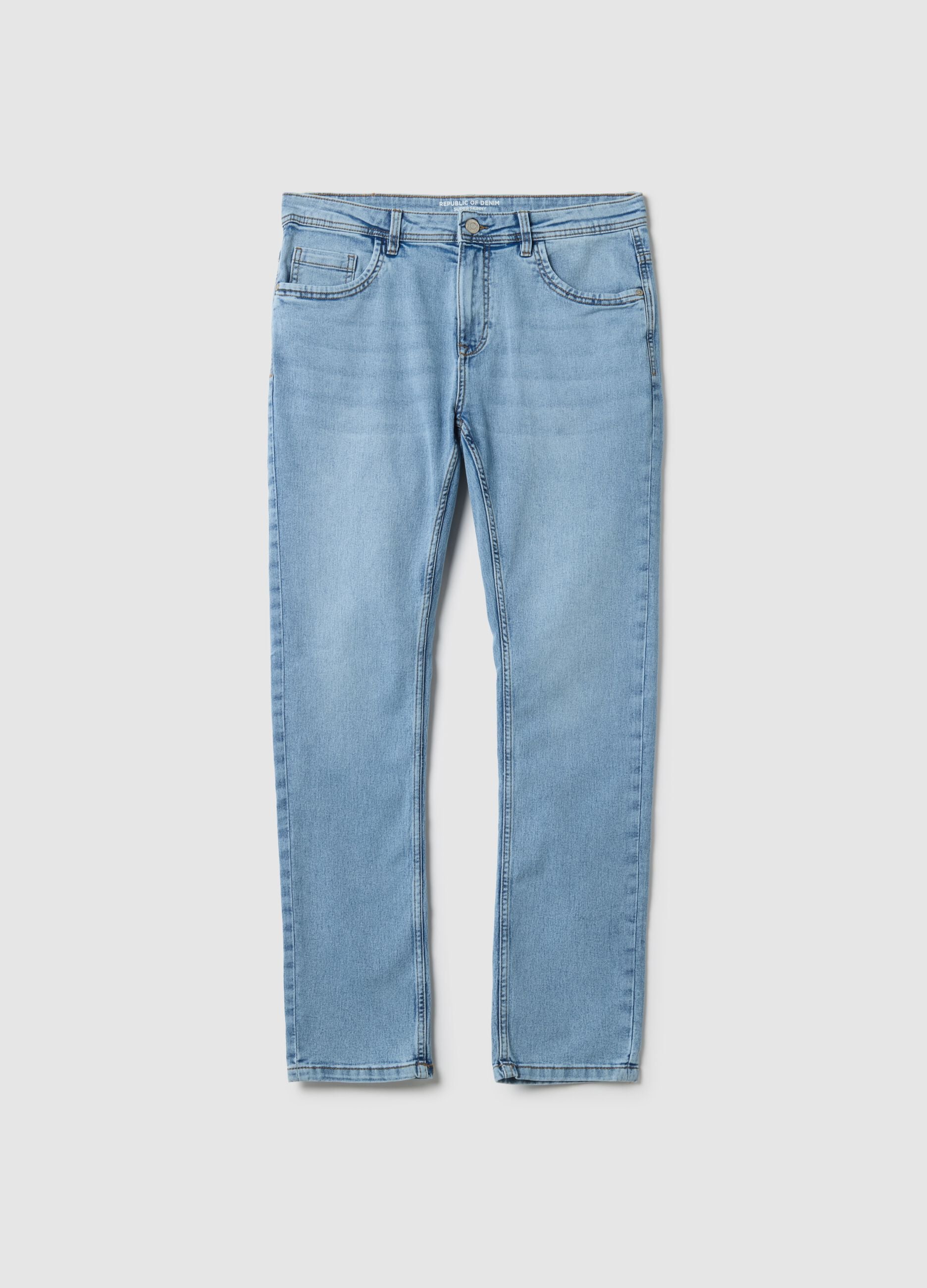 Super skinny light blue cotton blend jeans