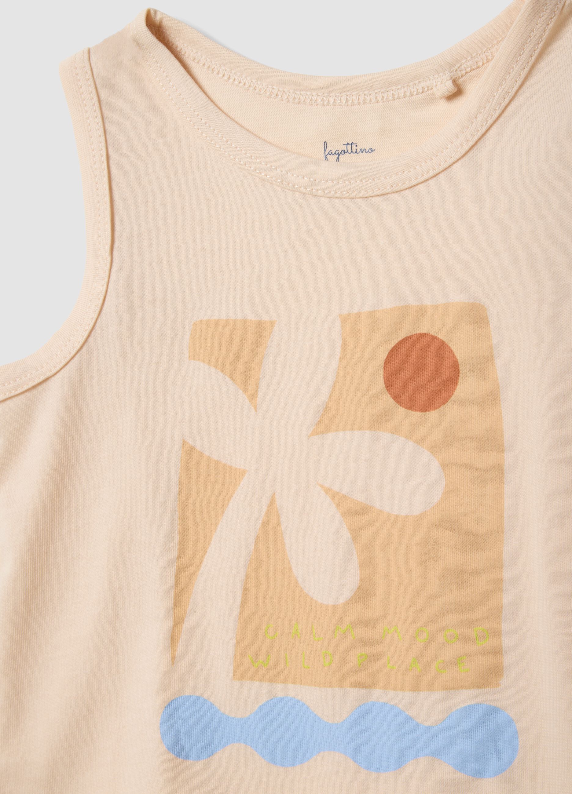 Beige organic cotton baby pyjama set with vest top and shorts