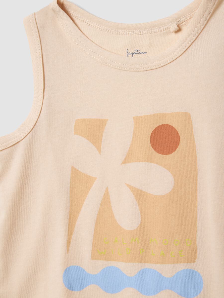 Beige organic cotton baby pyjama set with vest top and shorts_2