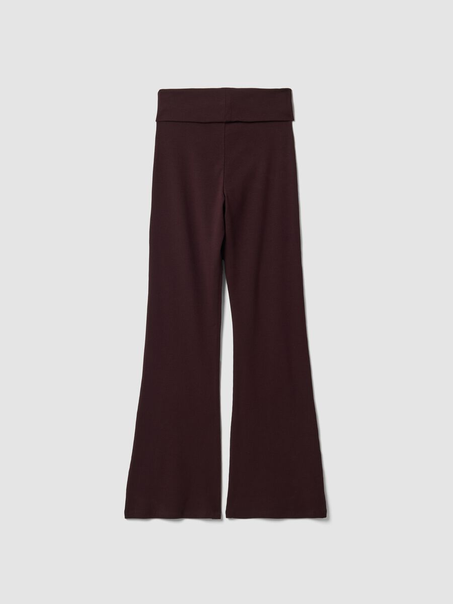 Leggings marroni flare fit in puro cotone a costine_2