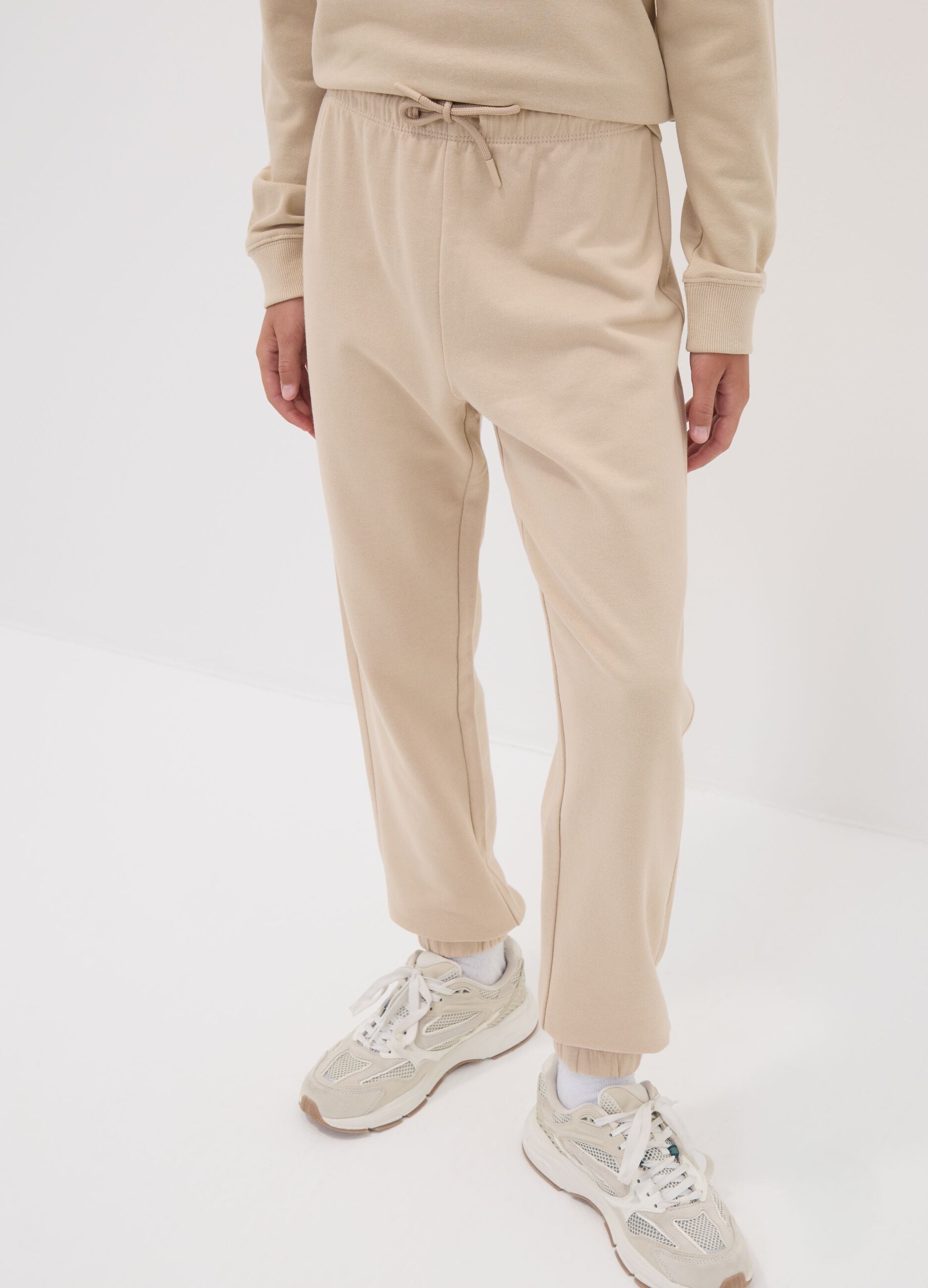Beige organic cotton joggers, regular fit, for boys