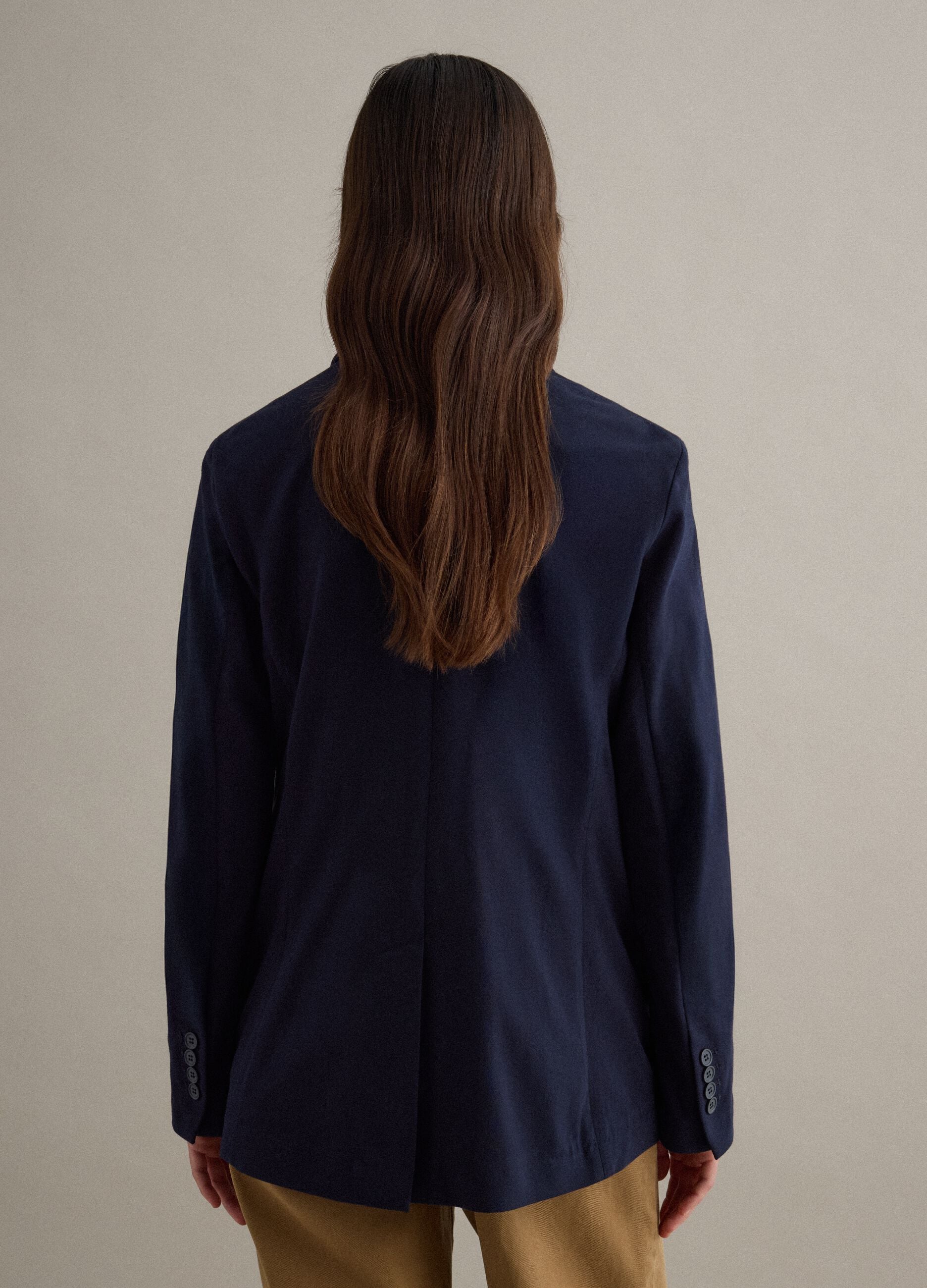 Blue Stretch Cotton Blazer Regular Fit
