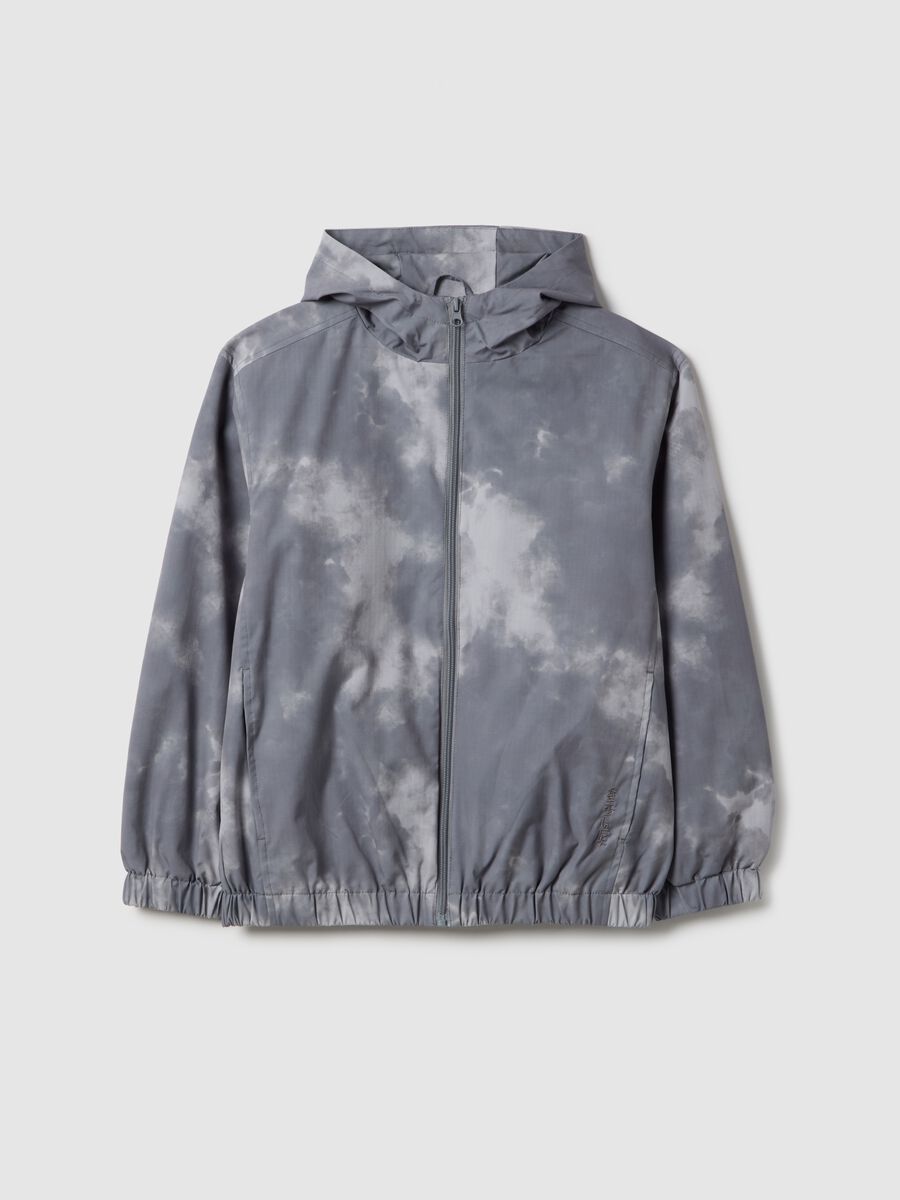 Grey mixed regular fit rain jacket with hood for boys_3