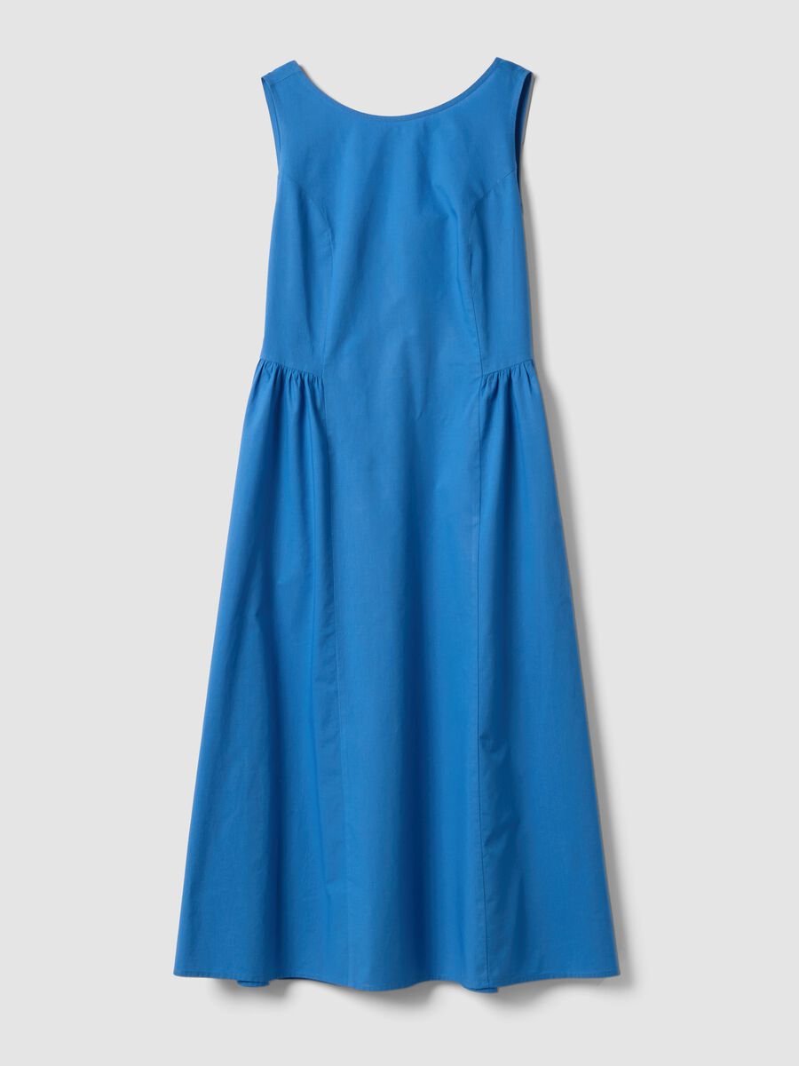 Blue pure cotton dress with boat neckline_4