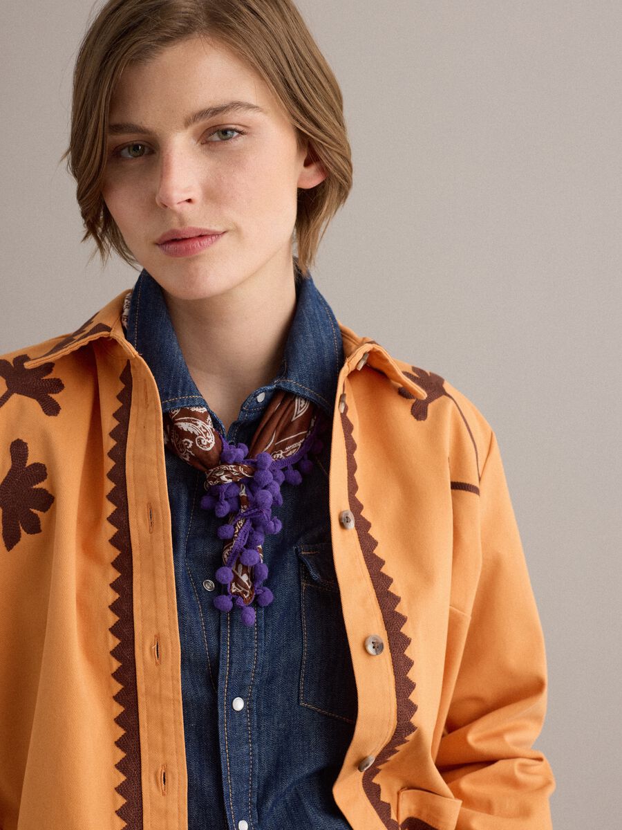 Orange pure cotton jacket with contrast embroidery_2