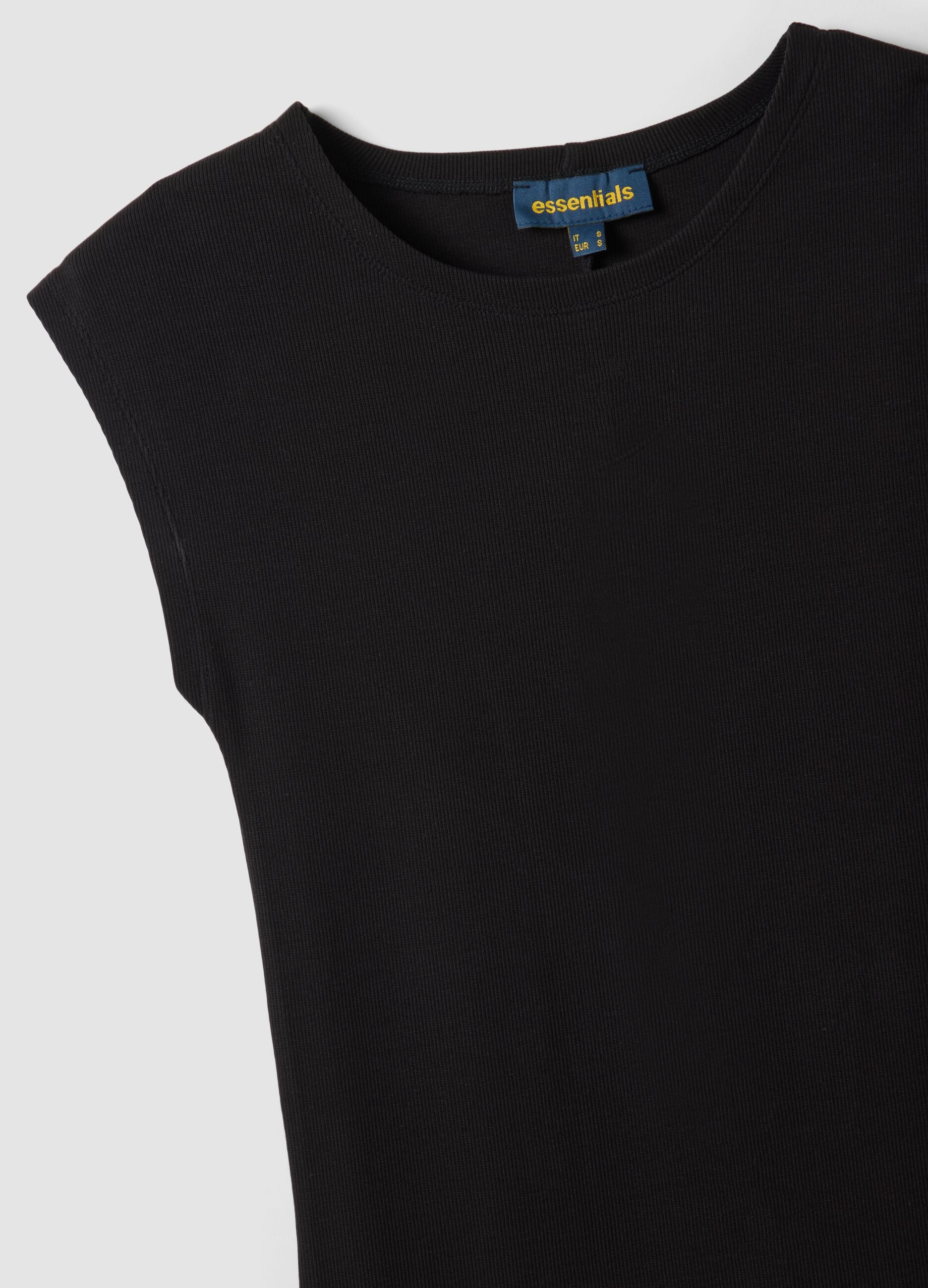 Black sleeveless fitted stretch cotton dress