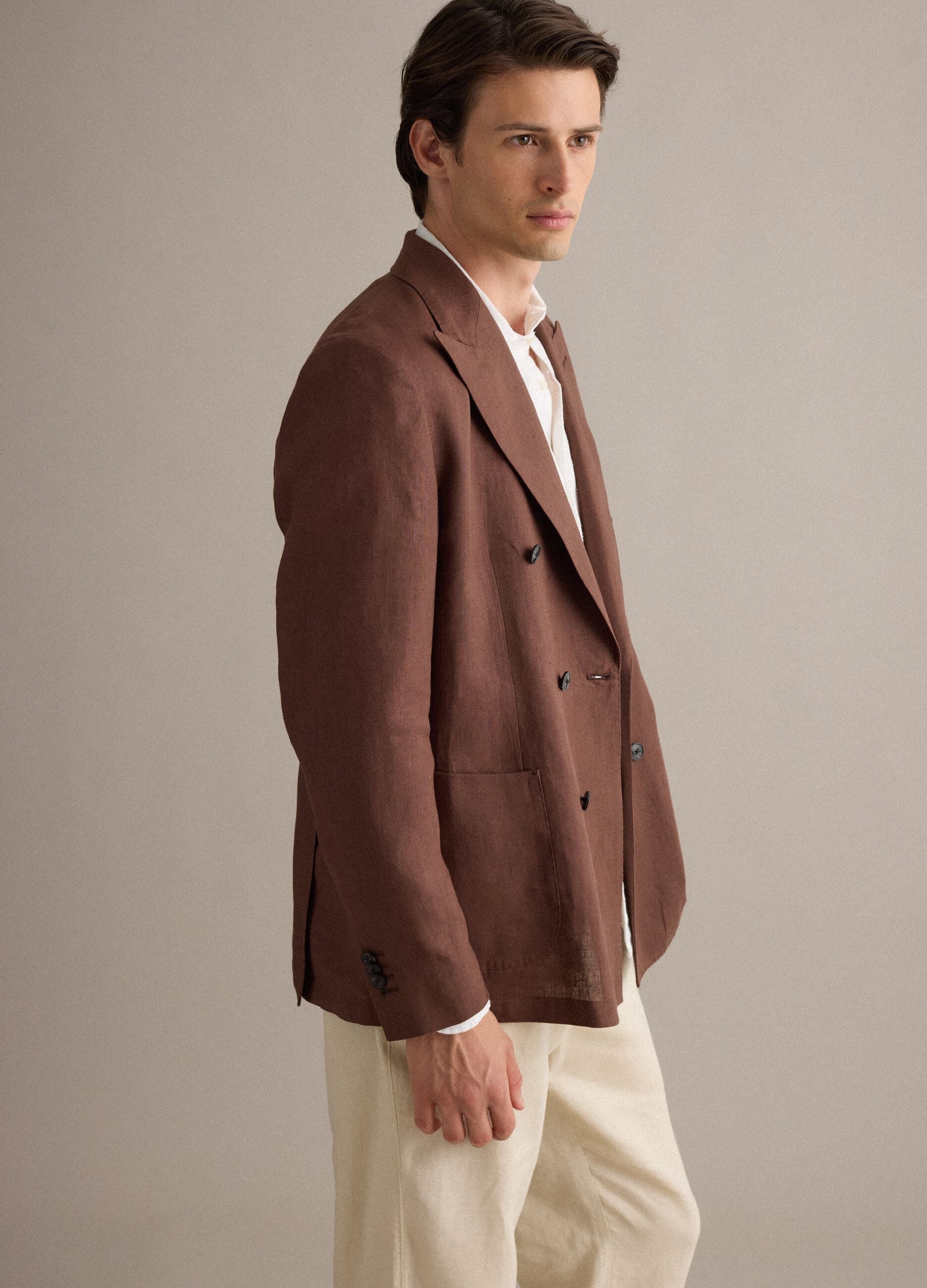 Brown pure linen regular-fit blazer