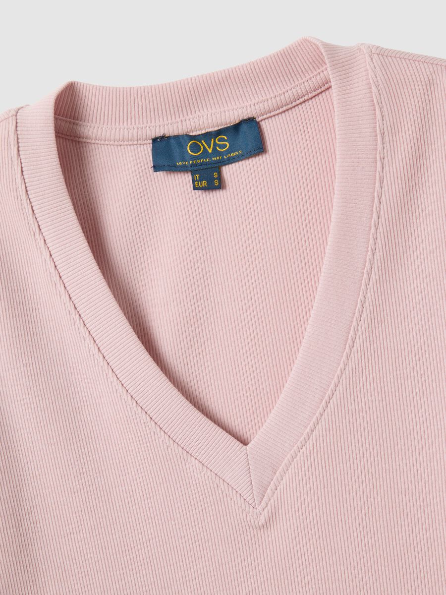 Pink regular fit deep V stretch cotton T-shirt_5