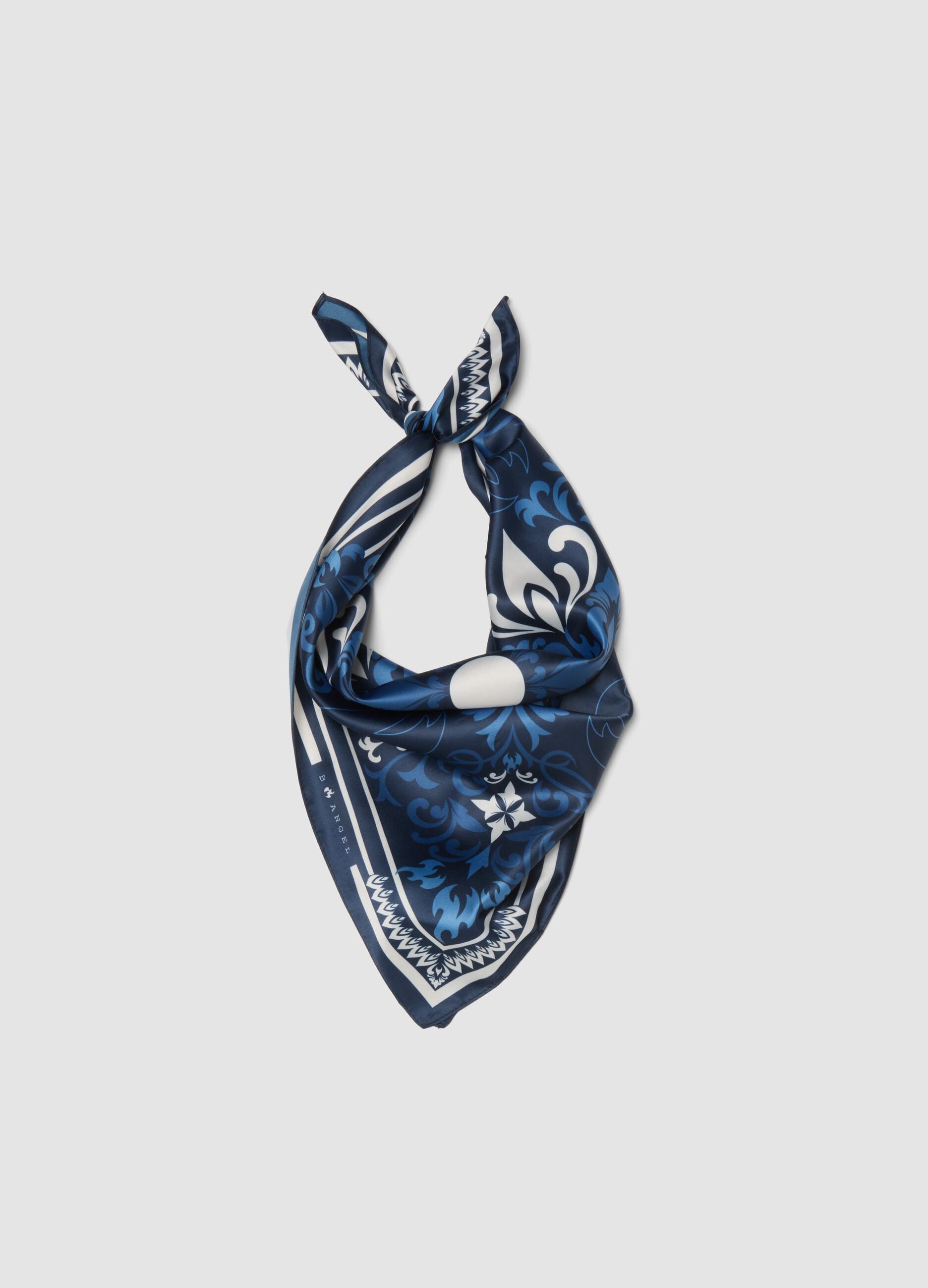 Blue scarf with ornamental print