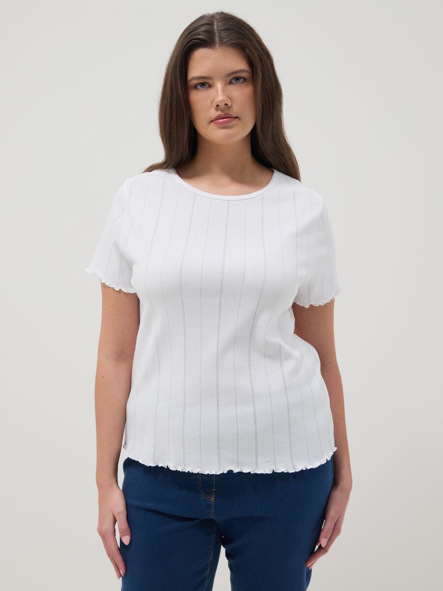 White pure cotton striped regular fit T-shirt_0