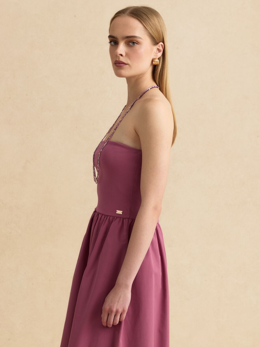 Pink strapless maxi dress in stretch cotton, regular fit_1