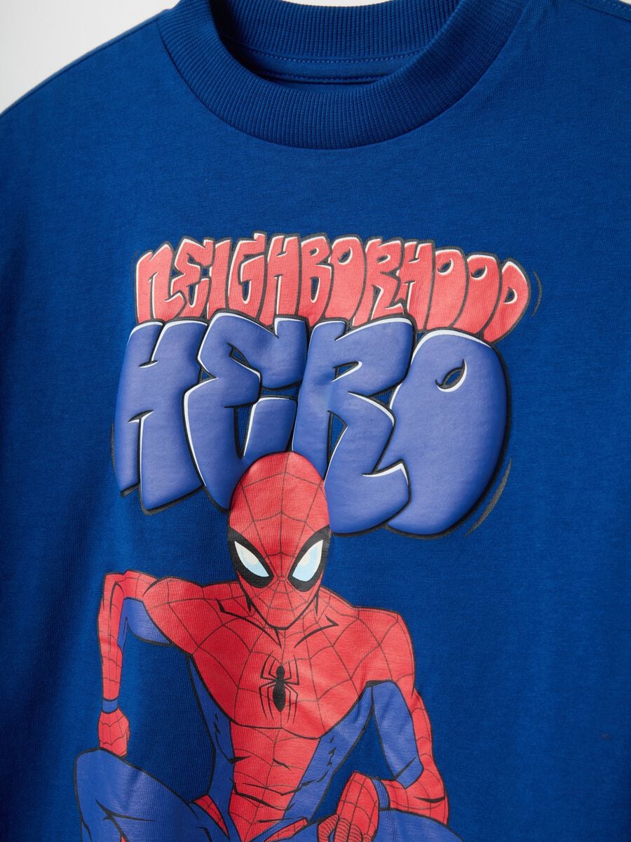 Boys' blue 100% cotton T-shirt with MARVEL Spider-Man oversized print_2