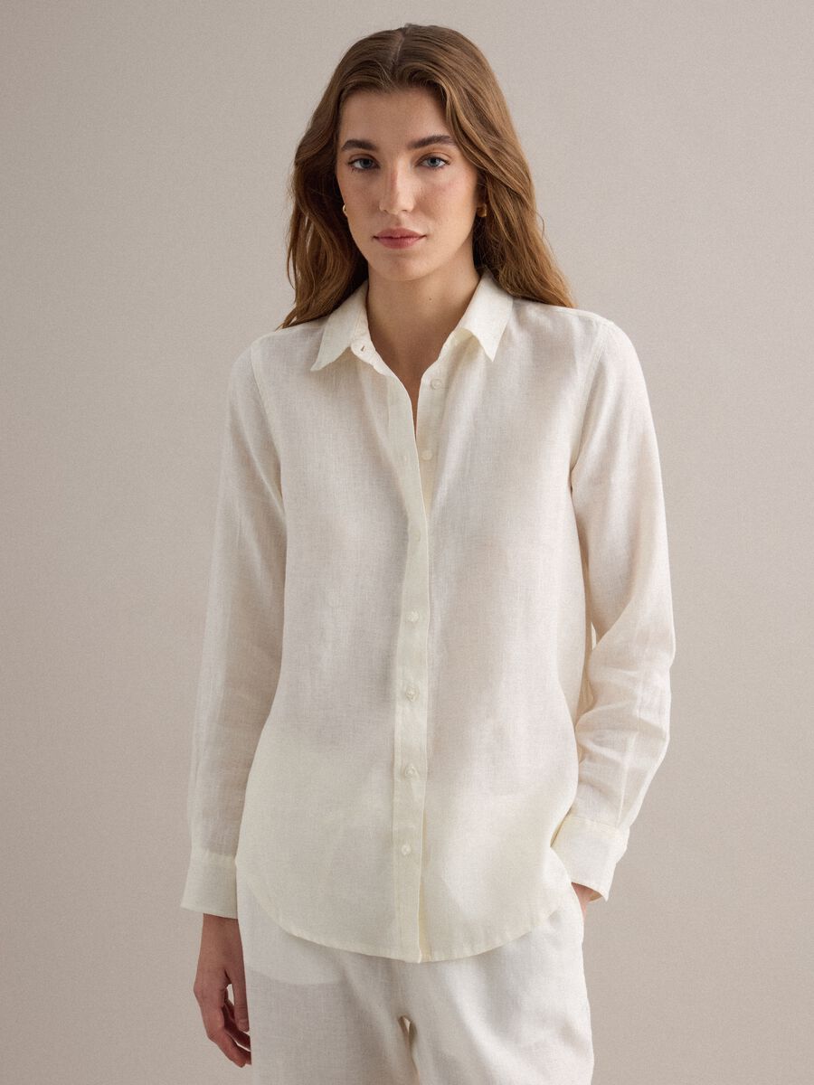 Regular fit pure white linen shirt_1