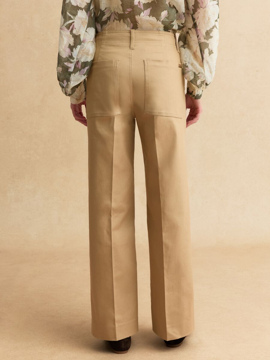 Straight-leg beige cotton blend trousers regular fit_3