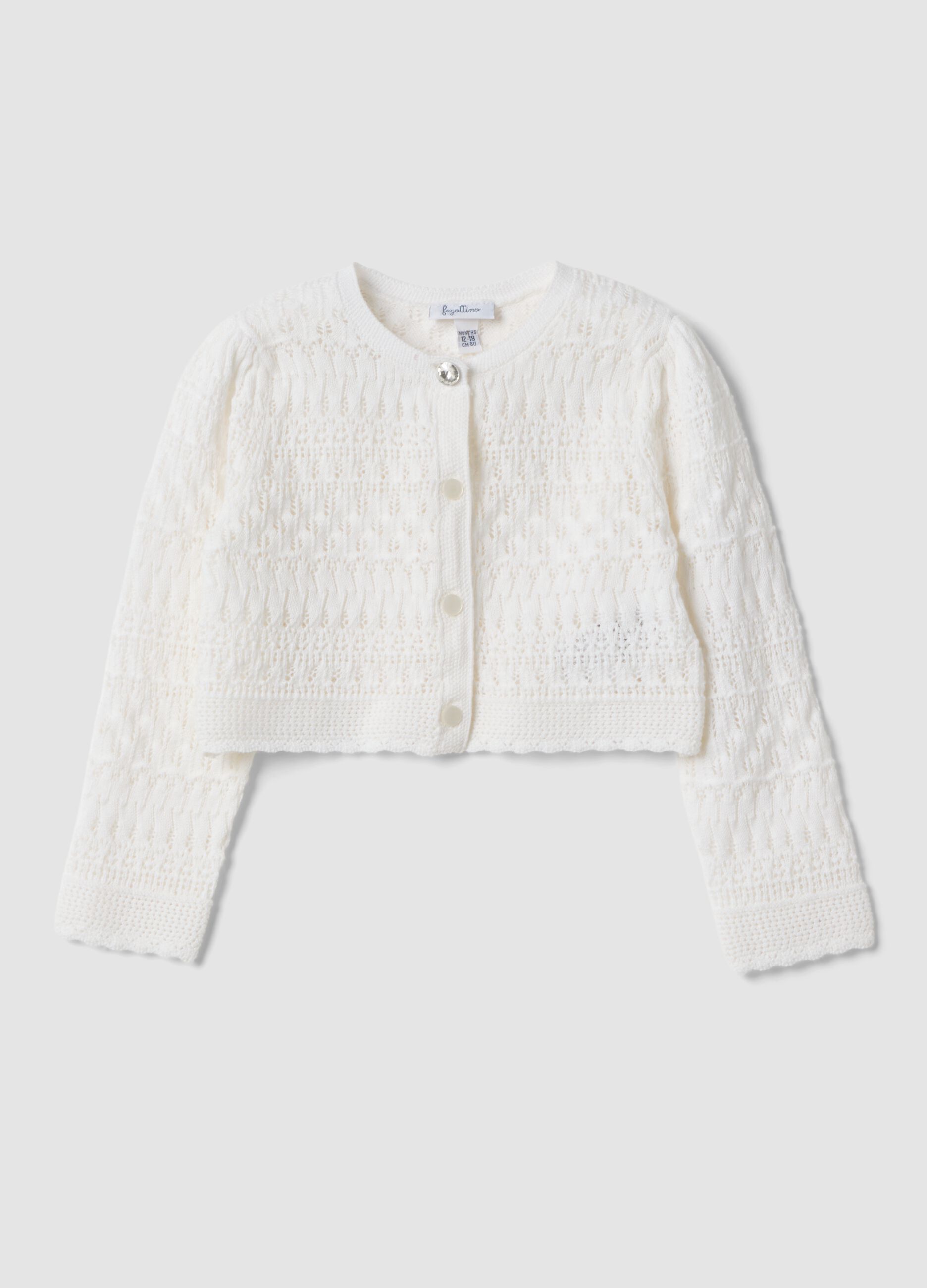 White fitted pure cotton knitted cardigan for baby girl