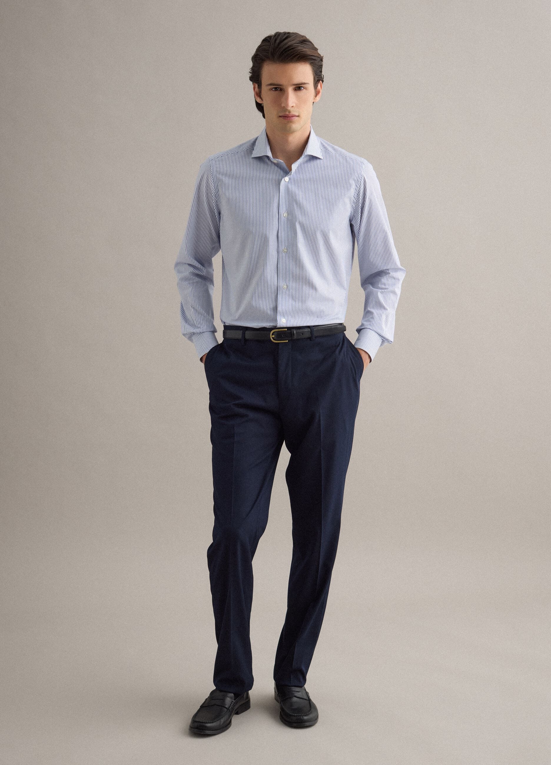 Slim fit pure cotton shirt with white and blue stripes