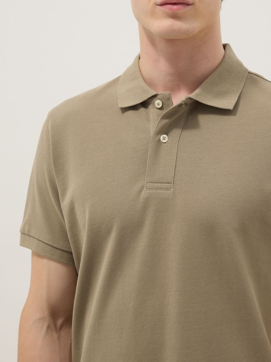 Beige short-sleeve organic cotton polo shirt, regular fit_2