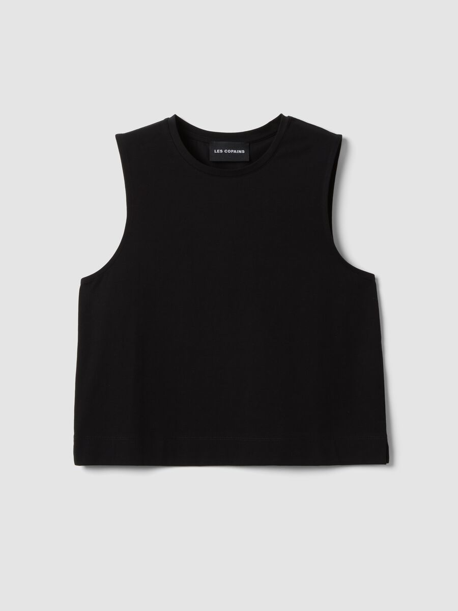 Black cotton-blend tank top_4
