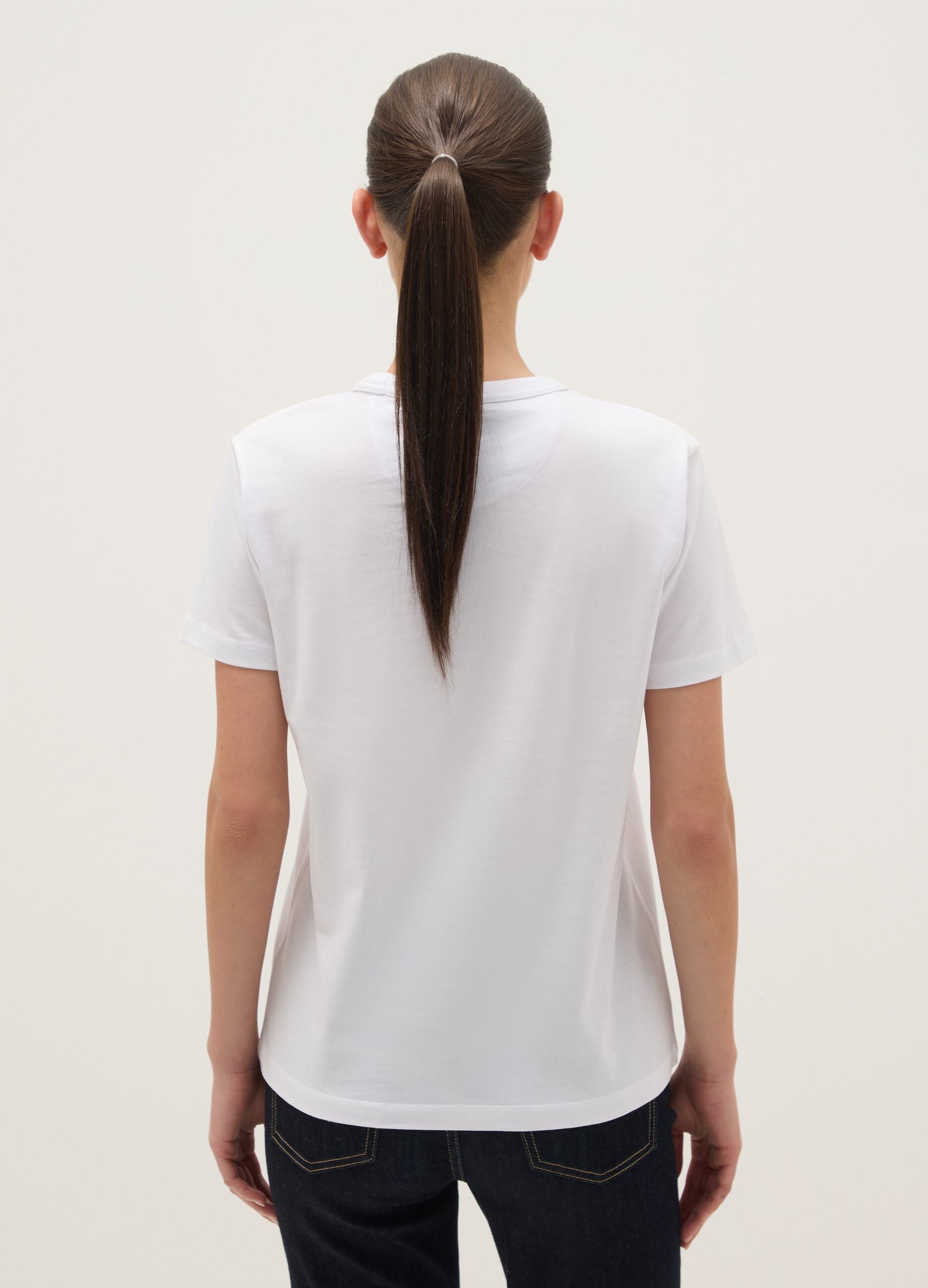 White pure cotton T-shirt regular fit with cat and strawberries print