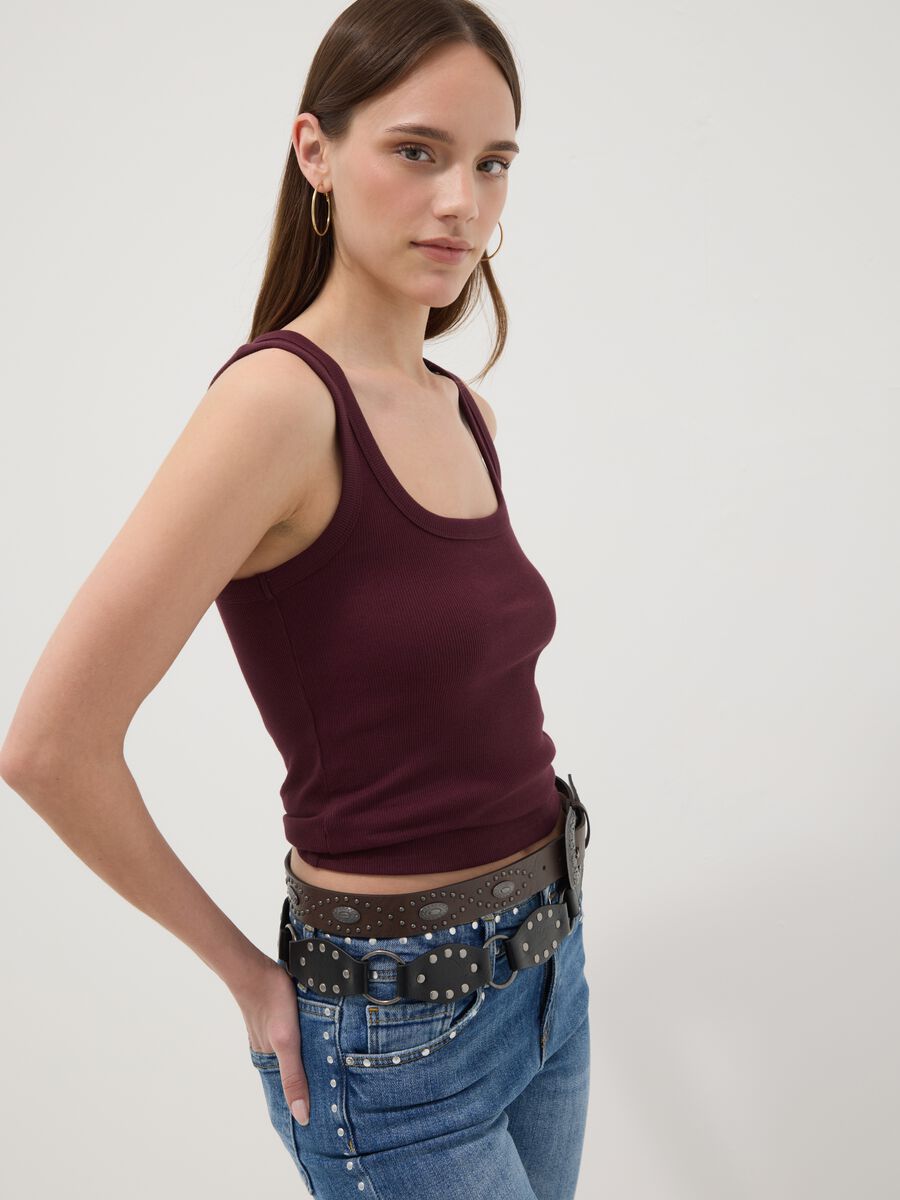 Purple fitted stretch cotton tank top_0