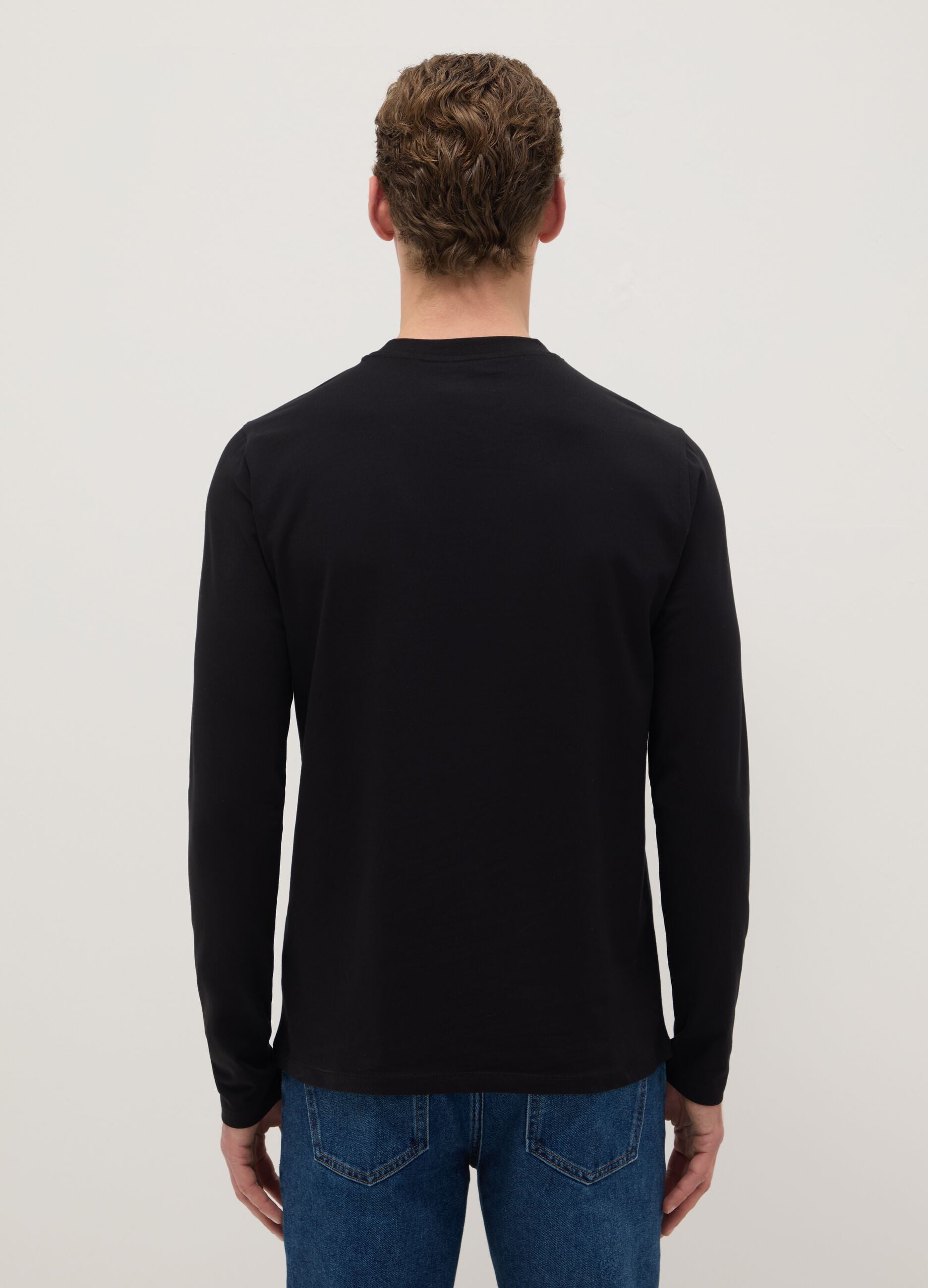 Black long sleeve cotton stretch regular fit t-shirt