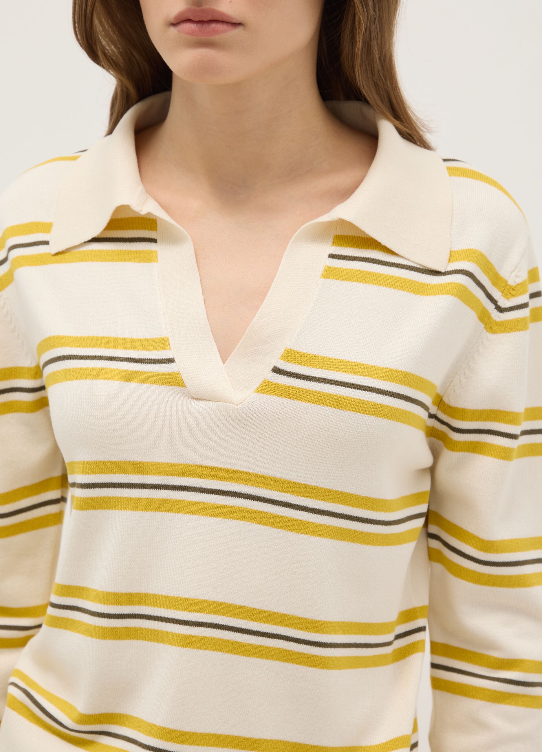 Regular Fit Multicolour Striped Jumper with Polo Collar
