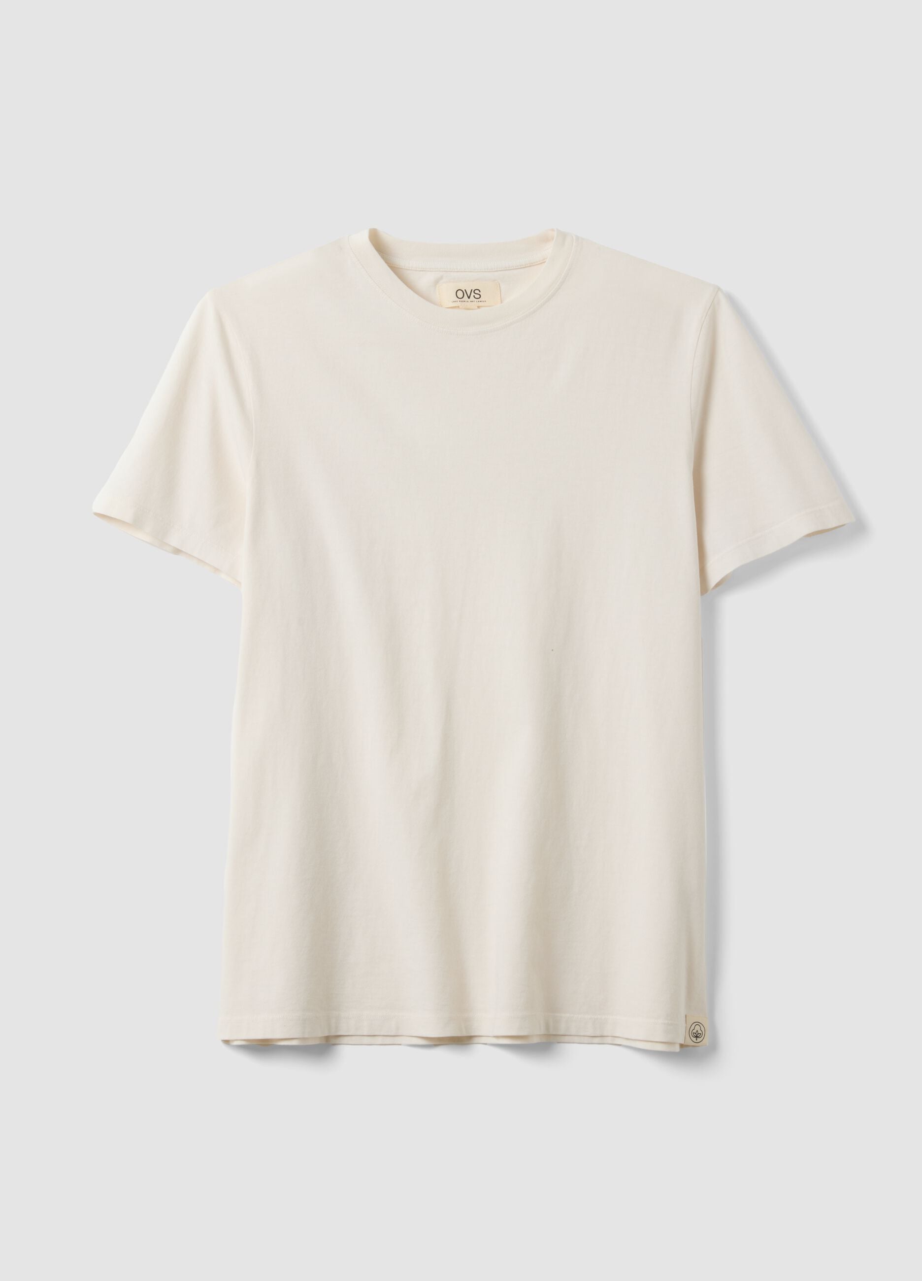 Beige pure cotton regular-fit short-sleeve T-shirt