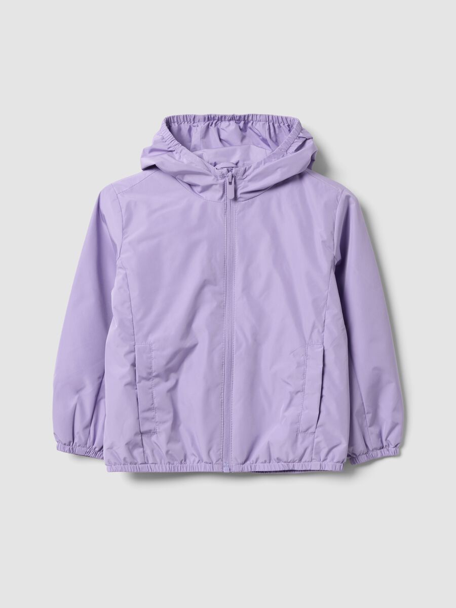 Purple hooded rain jacket with zip for girls, regular fit_0