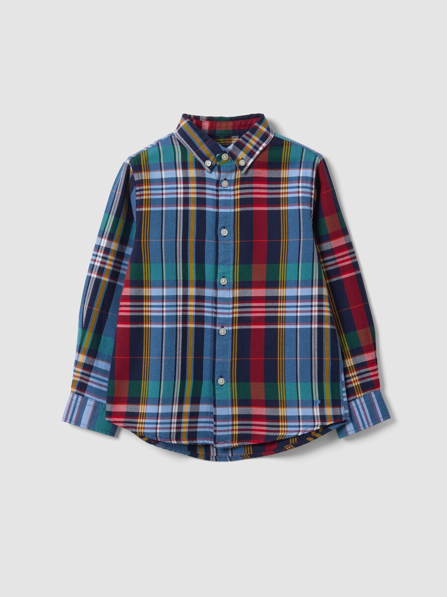 Multicolour pure cotton checked shirt with classic button-down collar_3