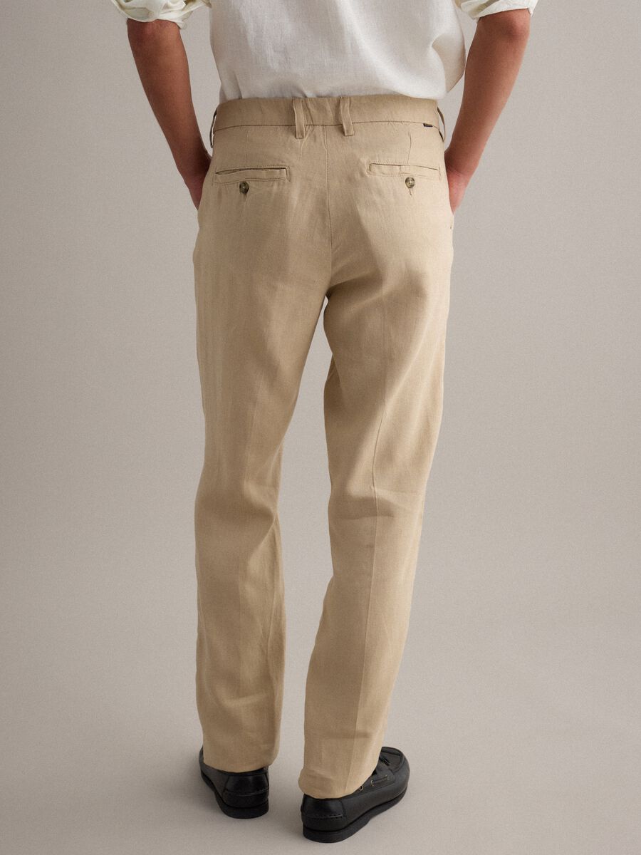 Beige pure linen chino trousers, regular fit_3