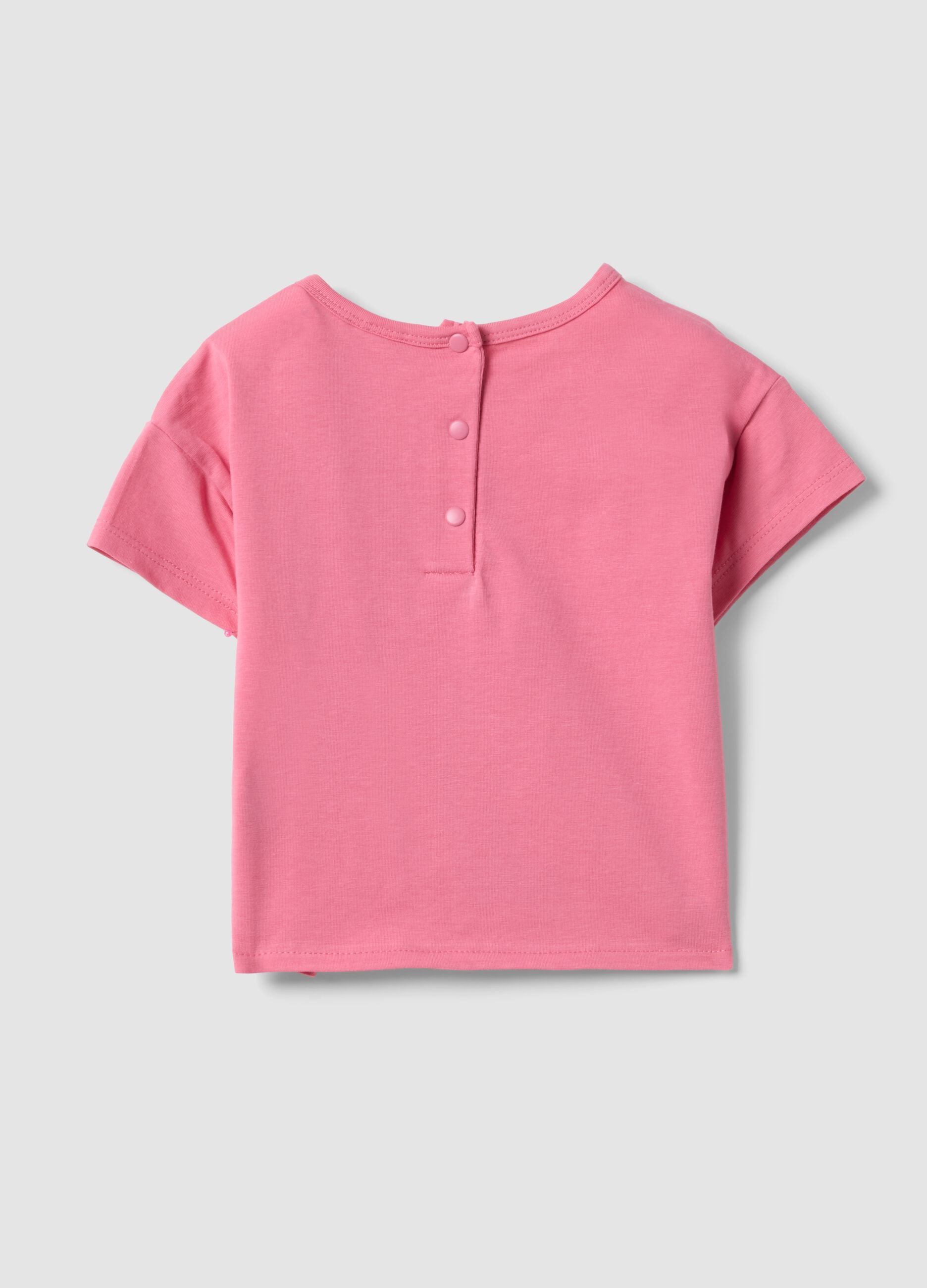 T-shirt rosa a maniche corte in cotone elasticizzato con stampa floreale per bimba regular fit