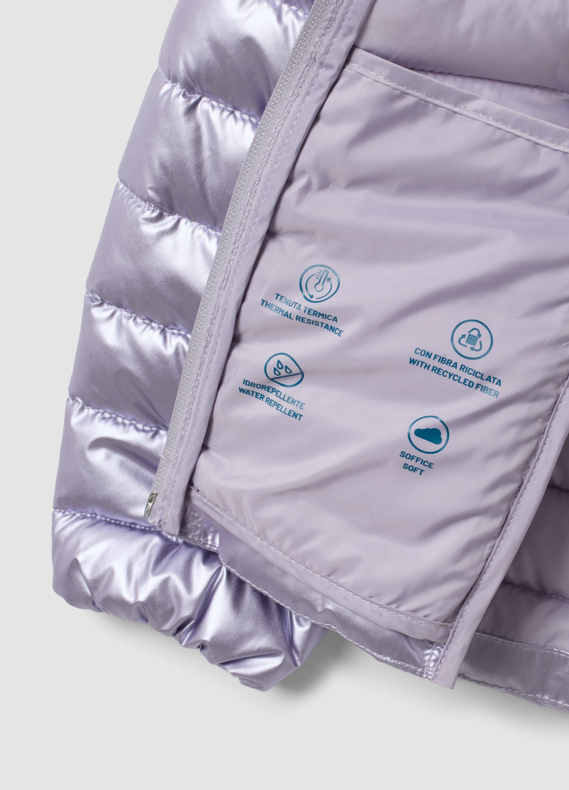 Ultralight purple hooded zip puffer jacket for girls