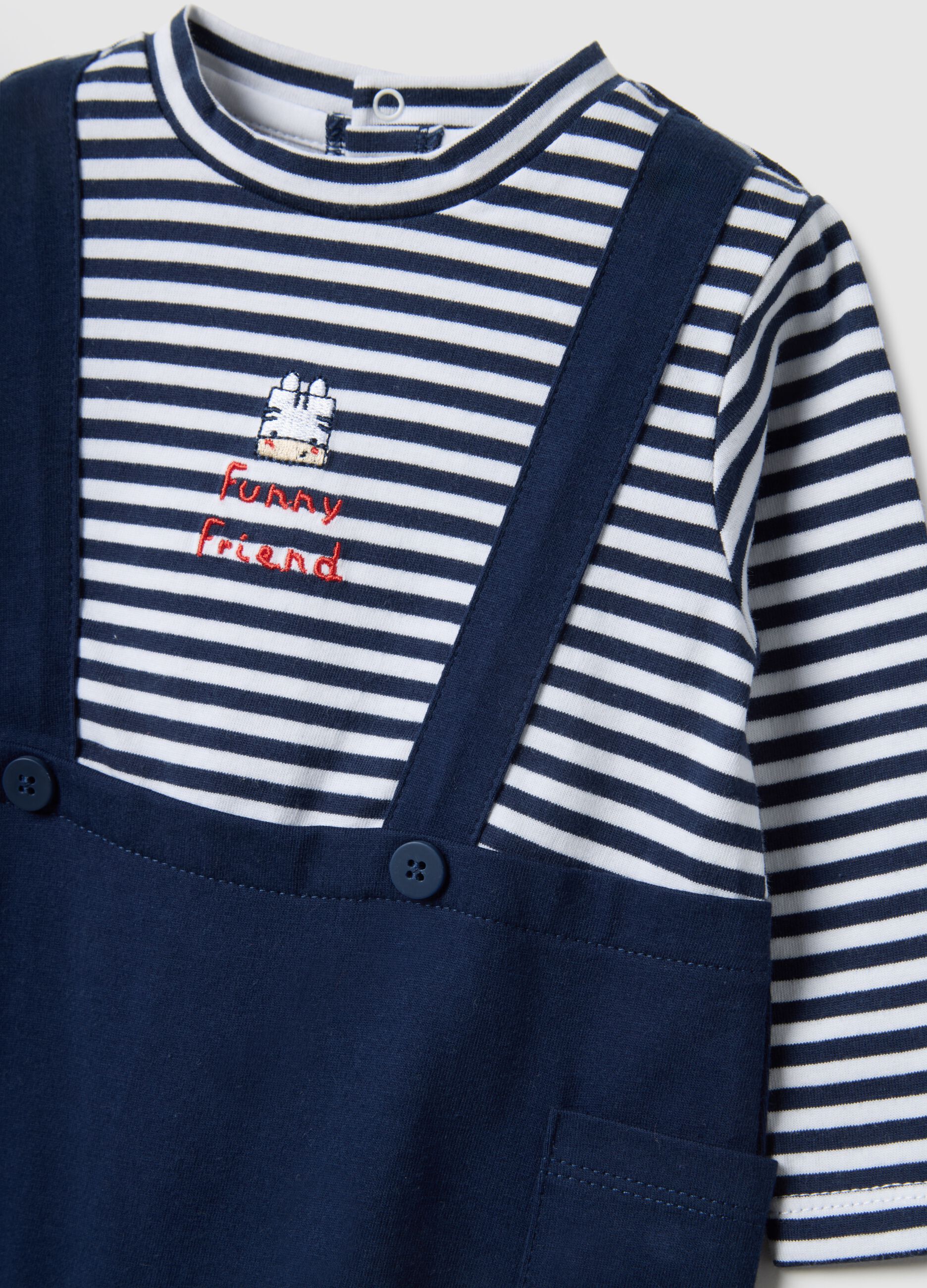 Multicoloured Pure Cotton Baby Romper with Stripes and Buttons