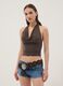 Brown halter-neck top in stretch fabric, regular fit_2