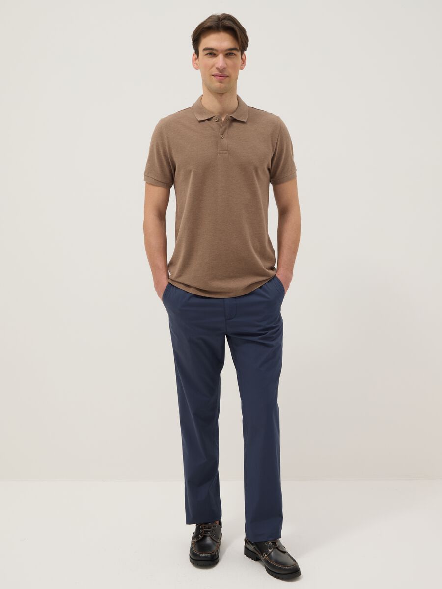 Beige chino trousers in pure blue cotton, regular fit_0