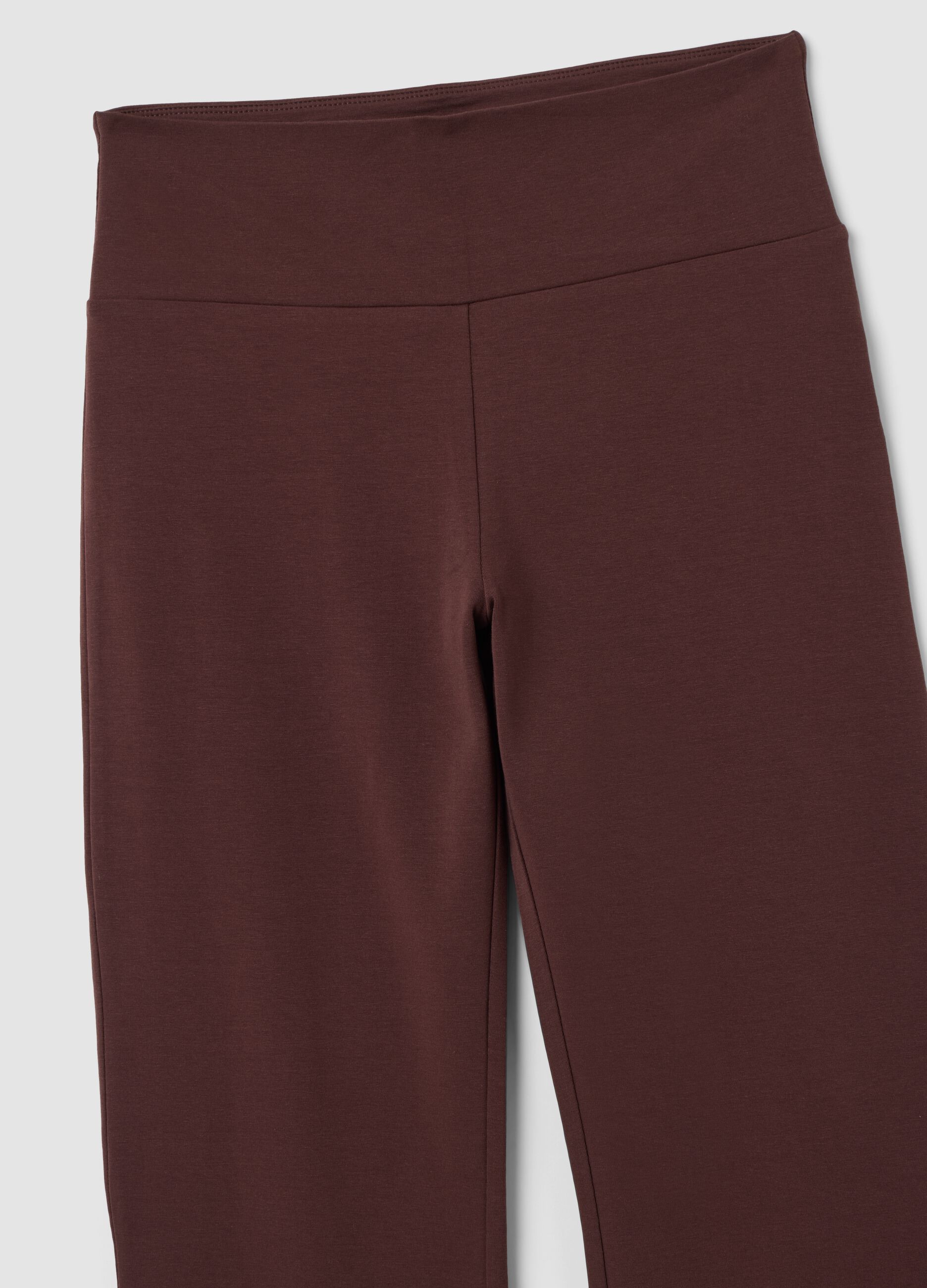Brown stretch cotton flare trousers
