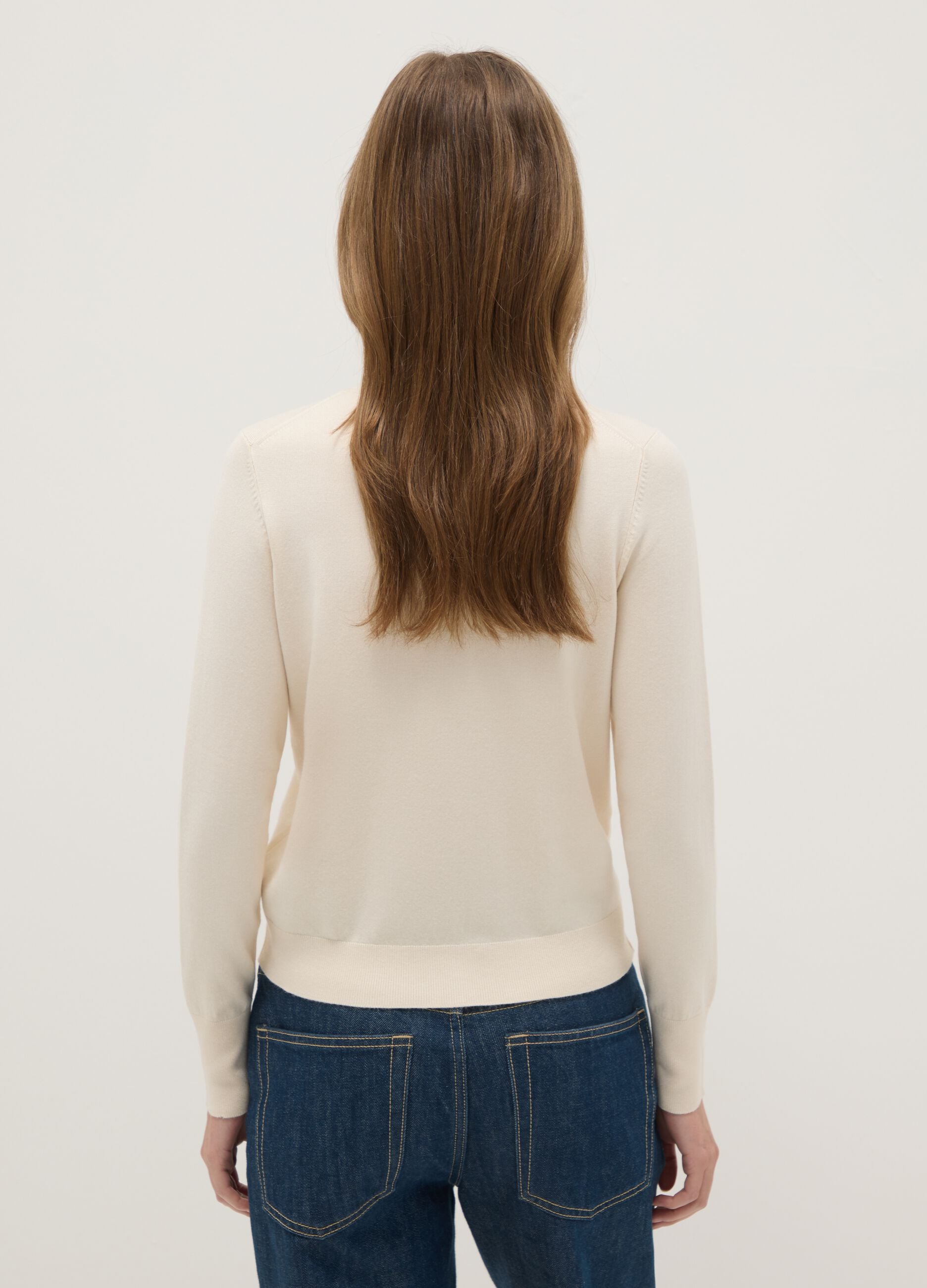 Beige Crew Neck Cardigan Regular Fit